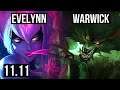 EVELYNN vs WARWICK (JUNGLE) | 5/0/4, 600+ games, 1.0M mastery | KR Diamond | v11.11