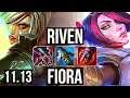 RIVEN vs FIORA (TOP) | 8 solo kills, Rank 7 Riven, Legendary, 1.4M mastery | KR Grandmaster | v11.13