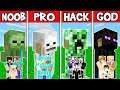 Minecraft Battle: FAMILY MONSTER HOUSE BUILD CHALLENGE - NOOB vs PRO vs HACKER vs GOD Animation