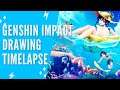 Genshin Impact summer beach fanart drawing timelapse