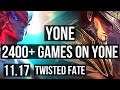 YONE vs TWISTED FATE (MID) | 2400+ games, 6/1/4, 1.2M mastery, Dominating | KR Master | v11.17