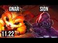 GNAR vs SION (TOP) | 6 solo kills, 400+ games | EUW Diamond | 11.22