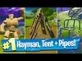 Dance at the Pipeman, the Hayman, and the Timber Tent Location - Fortnite Battle Royale